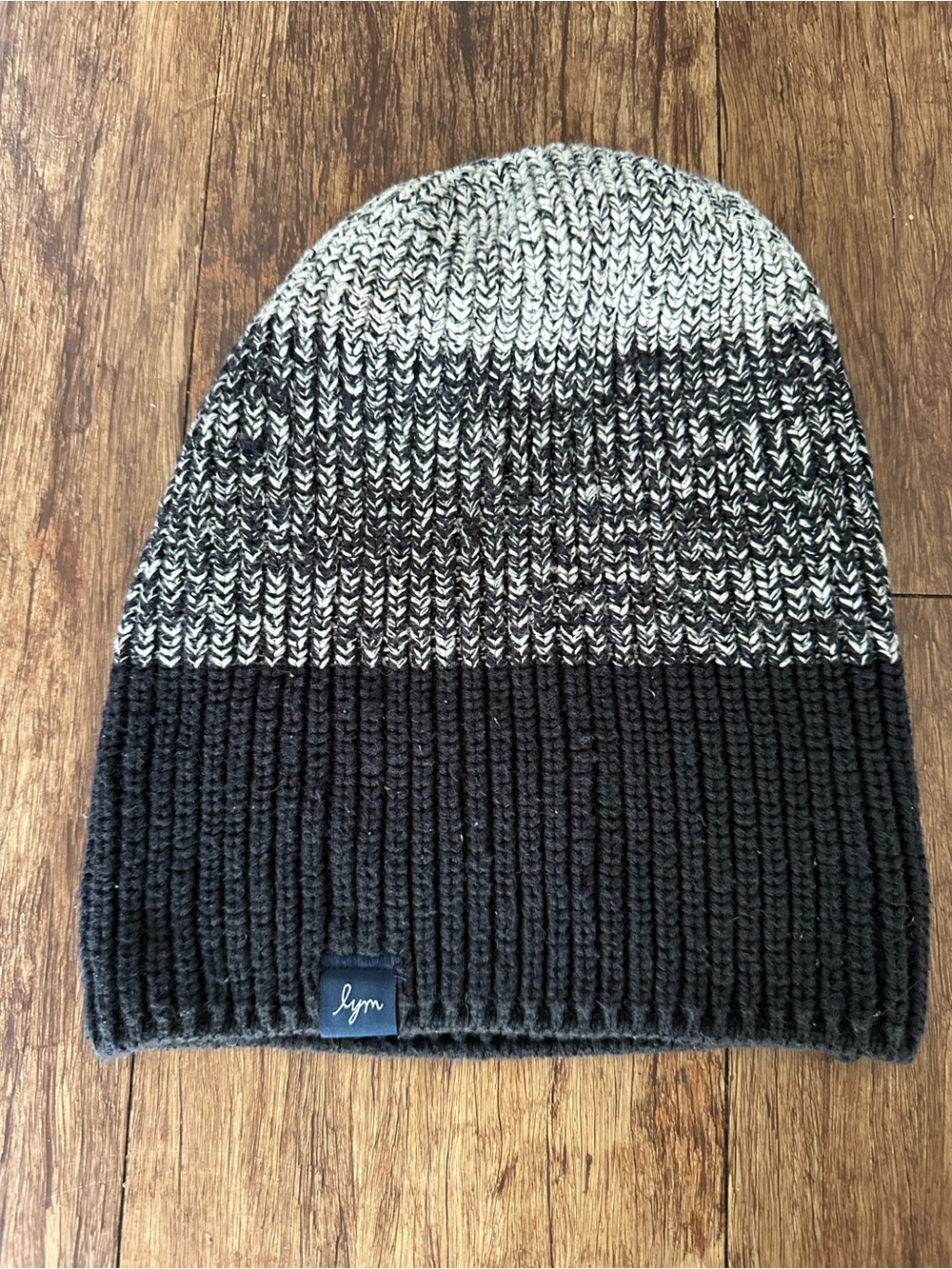 Love Your Melon Black & Gray Ombre Knit Baggy Oversized Beanie Cotton